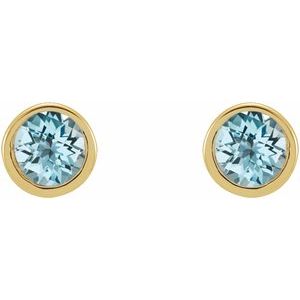14K Yellow Gold Natural Sky Blue Topaz Micro Bezel-Set Earrings – image 2