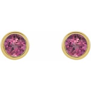 14K Yellow Gold Natural Pink Tourmaline Micro Bezel-Set Earrings – image 2
