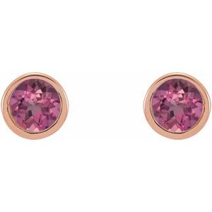 14K Rose Gold Natural Pink Tourmaline Micro Bezel-Set Earrings – image 2