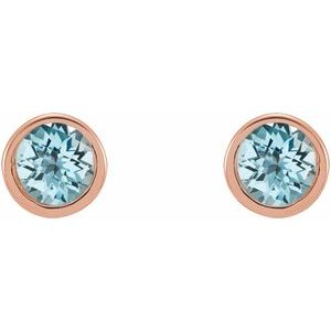 14K Rose Gold Natural Sky Blue Topaz Micro Bezel-Set Earrings – image 2