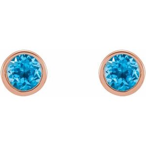 14K Rose Gold Natural Swiss Blue Topaz Micro Bezel-Set Earrings – image 2