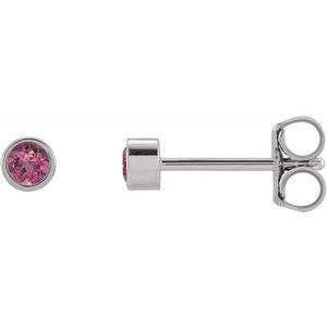 Platinum Natural Pink Tourmaline Micro Bezel-Set Earring
