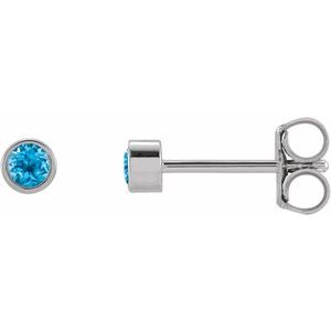 14K White Gold Natural Swiss Blue Topaz Micro Bezel-Set Earrings