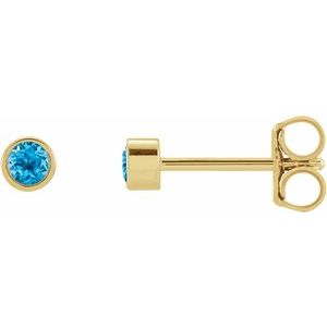 14K Yellow Gold Natural Swiss Blue Topaz Micro Bezel-Set Earring