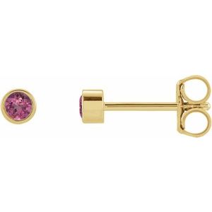 14K Yellow Gold Natural Pink Tourmaline Micro Bezel-Set Earrings