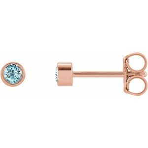 14K Rose Gold 2.5 mm Round Natural Sky Blue Topaz Micro Bezel Single Stud Earring