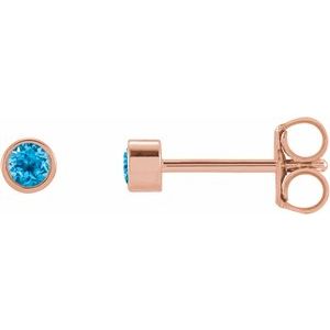 14K Rose Gold Natural Swiss Blue Topaz Micro Bezel-Set Earrings