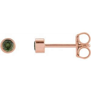 14K Rose Gold 2 mm Round Natural Green Tourmaline Micro Bezel-Set Earrings