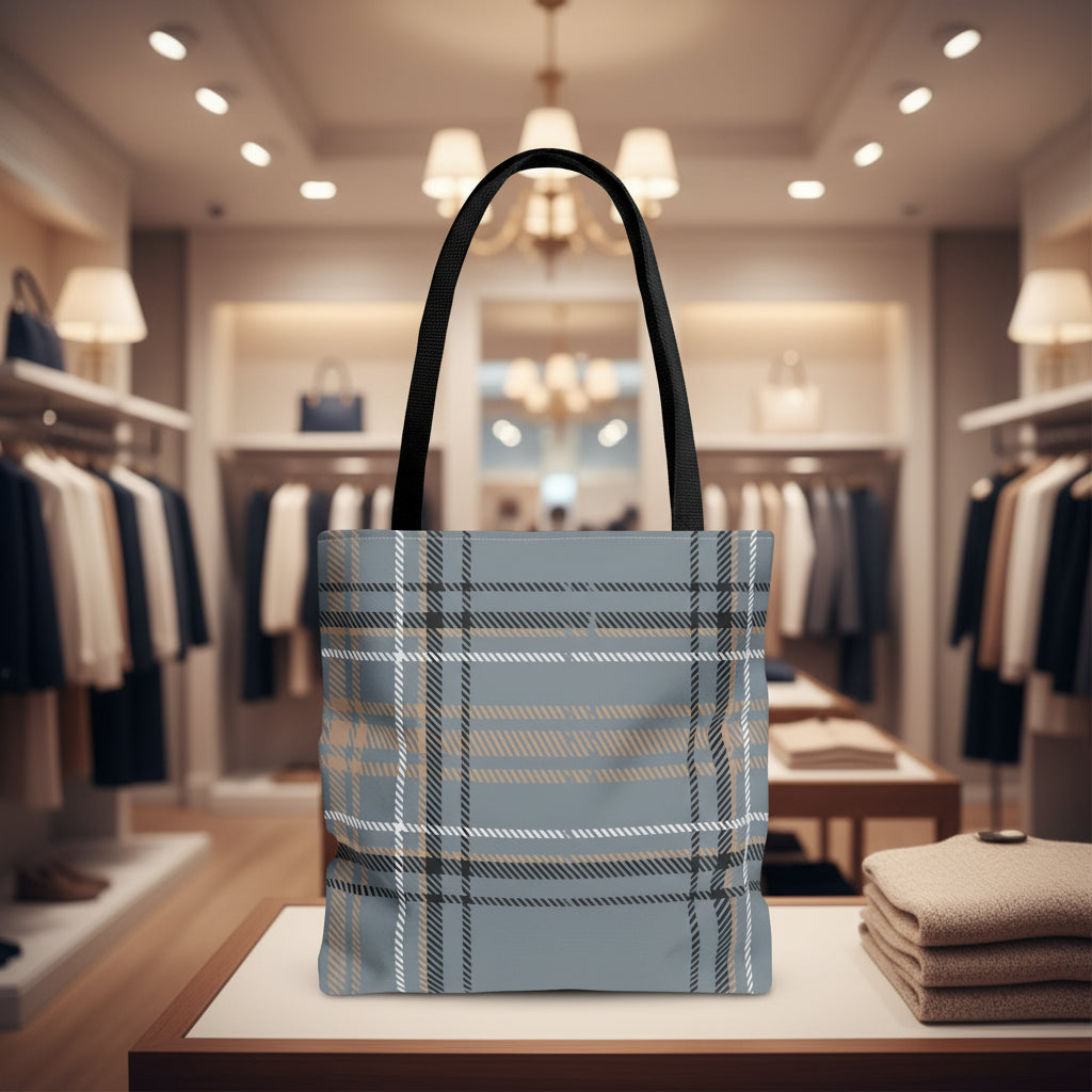 Gray Plaid Tote Bag