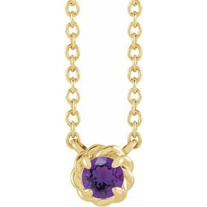 14K Yellow Gold 4 mm Natural Amethyst Claw-Prong Rope 18" Necklace