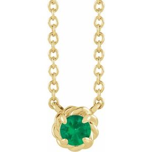 14K Yellow Gold 4.5 mm Natural Emerald Claw-Prong Rope 18" Necklace