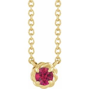 14K Yellow Gold 5 mm Natural Ruby Claw-Prong Rope 18" Necklace