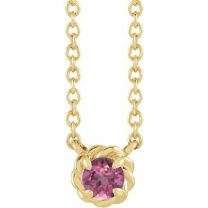 14K Yellow Gold 3 mm Natural Pink Tourmaline Claw-Prong Rope 18" Necklace