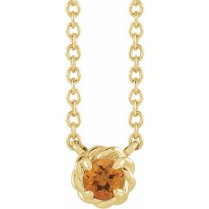 14K Yellow Gold 3 mm Natural Citrine Claw-Prong Rope 18" Necklace