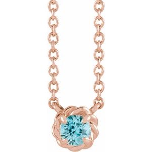 14K Rose Gold 3 mm Natural Blue Zircon Claw-Prong Rope 18" Necklace