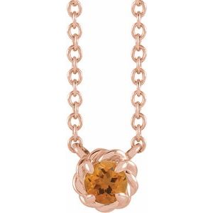 14K Rose Gold 4 mm Natural Citrine Claw-Prong Rope 18" Necklace