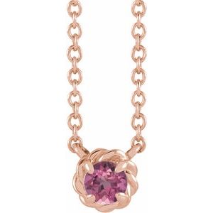 14K Rose Gold 3 mm Natural Pink Tourmaline Claw-Prong Rope 18" Necklace
