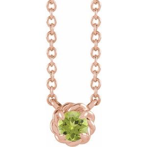 14K Rose Gold 5 mm Natural Peridot Claw-Prong Rope 18" Necklace