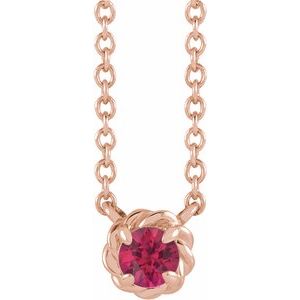 14K Rose Gold 5 mm Natural Ruby Claw-Prong Rope 18" Necklace