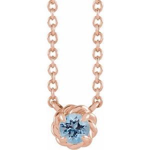 14K Rose Gold 5 mm Natural Aquamarine Claw-Prong Rope 18" Necklace