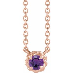 14K Rose Gold 4.5 mm Natural Amethyst Claw-Prong Rope 18" Necklace
