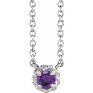 Platinum 5 mm Natural Amethyst Claw-Prong Rope 18" Necklace