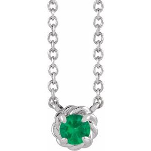 Sterling Silver 3 mm Lab-Grown Emerald Claw-Prong Rope 18" Necklace