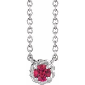Sterling Silver 3 mm Lab-Grown Ruby Claw-Prong Rope 18" Necklace