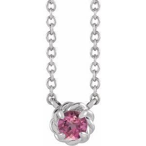 Platinum 3 mm Natural Pink Tourmaline Claw-Prong Rope 18" Necklace