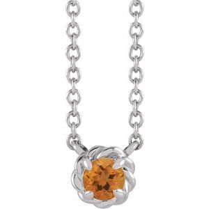 Sterling Silver 3 mm Natural Citrine Claw-Prong Rope 18" Necklace
