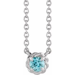 Platinum 4.5 mm Natural Blue Zircon Claw-Prong Rope 18" Necklace