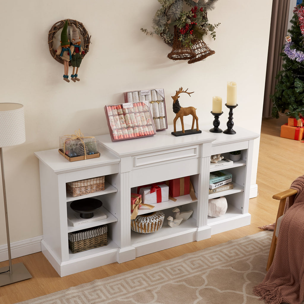 Media Console Table with Large Storage Cabinet, Modern TV Media Entertaionment Stand, White, 65.75'W*17'D*32.48'H