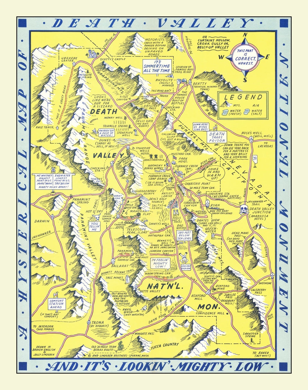 Vintage Death Valley Map 1948