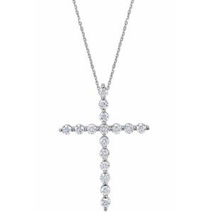 14K White Gold 1 3/8 CTW Natural Diamond Cross 18" Necklace