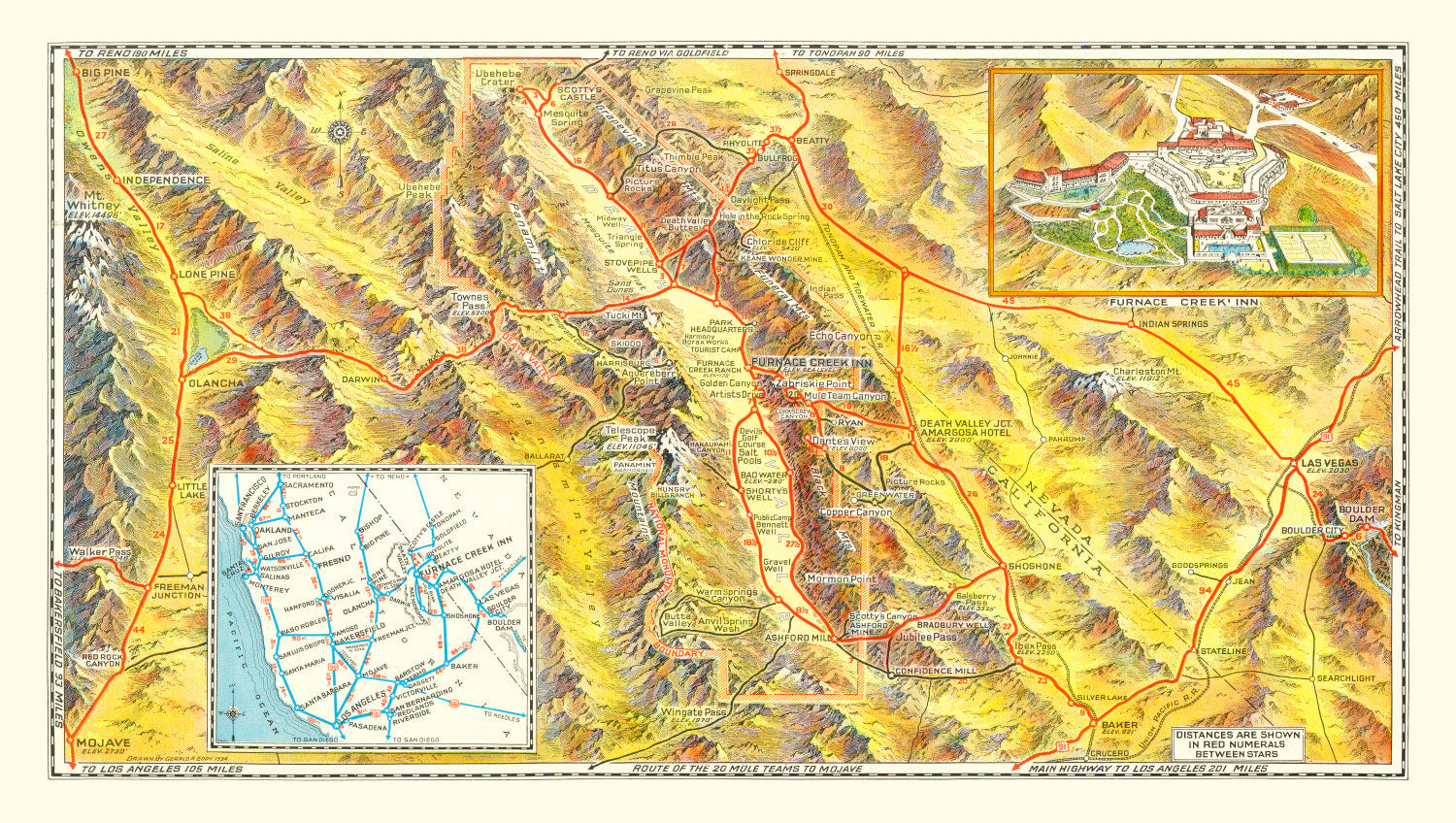 Vintage Map of Death Valley National Park, 1934