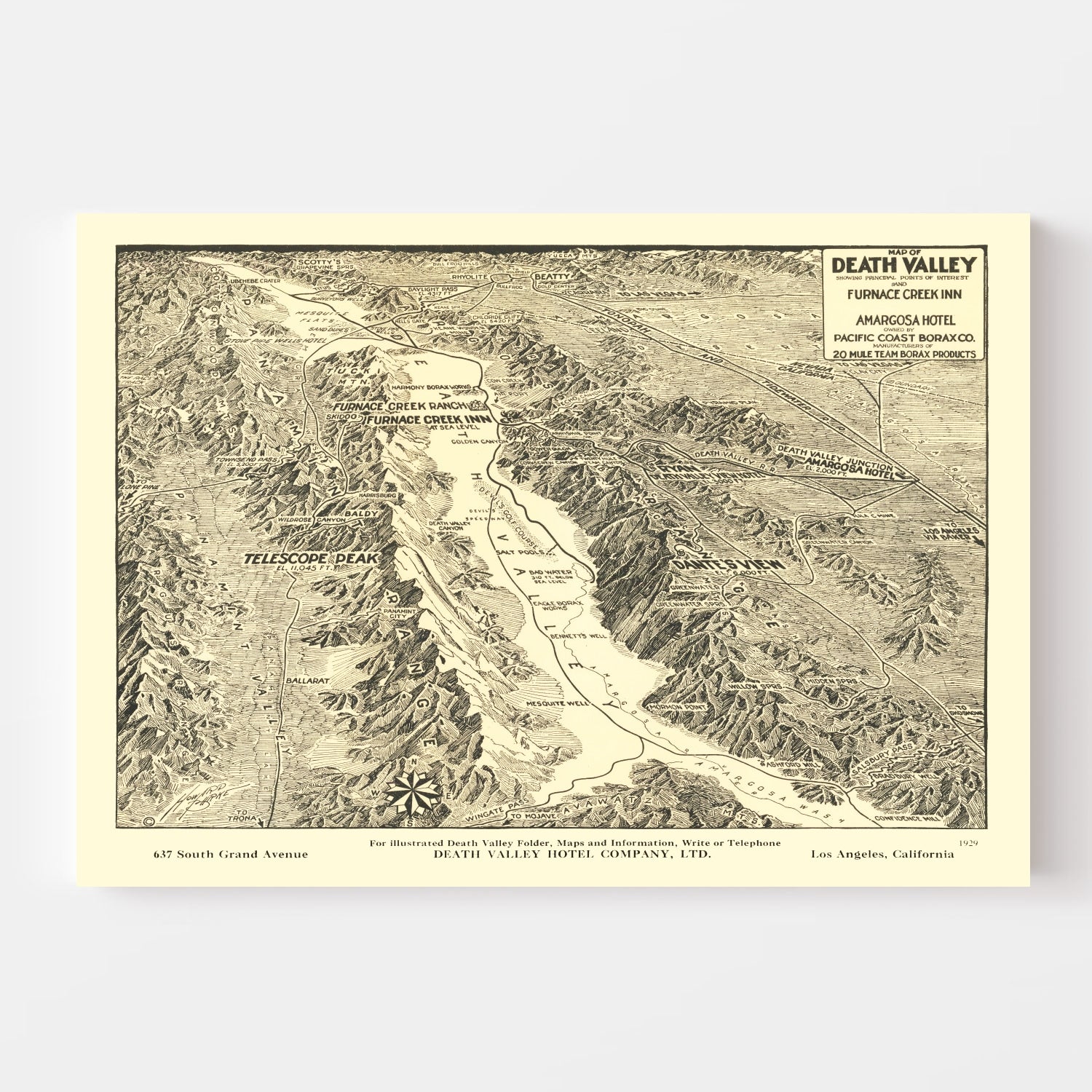 Vintage Map of Death Valley National Park, 1929