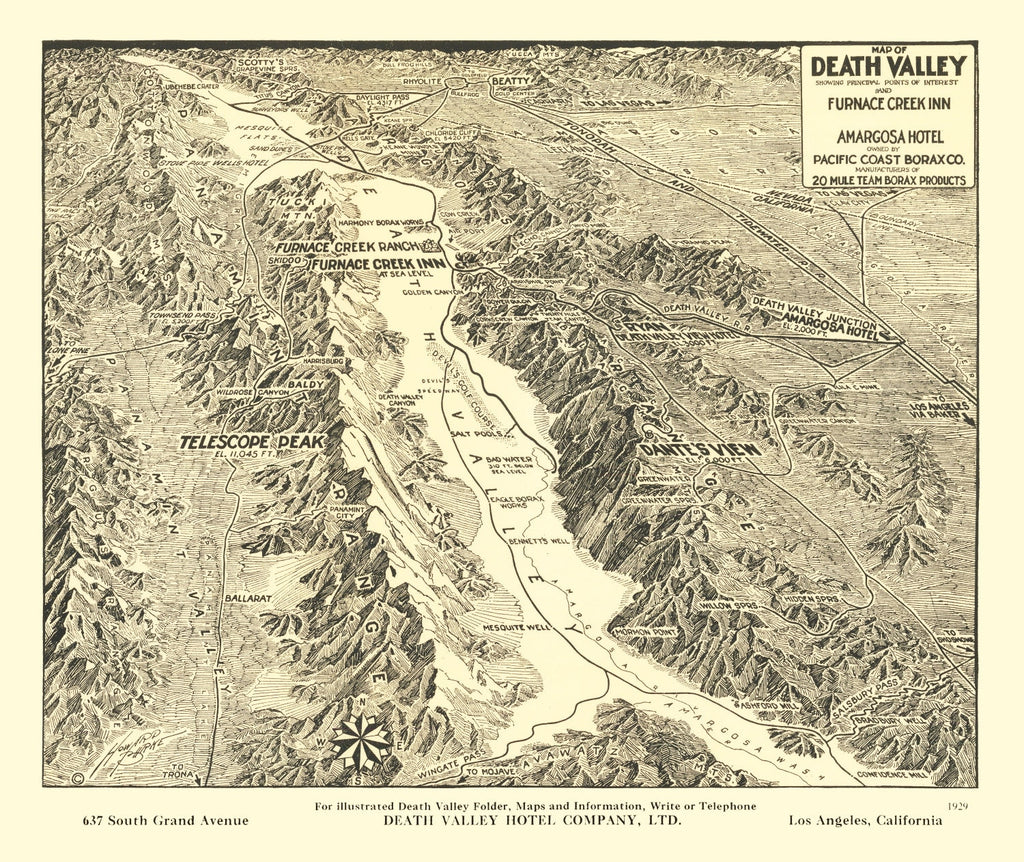 Vintage Map of Death Valley National Park, 1929