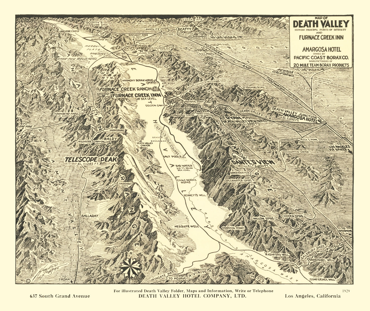 Vintage Map of Death Valley National Park, 1929