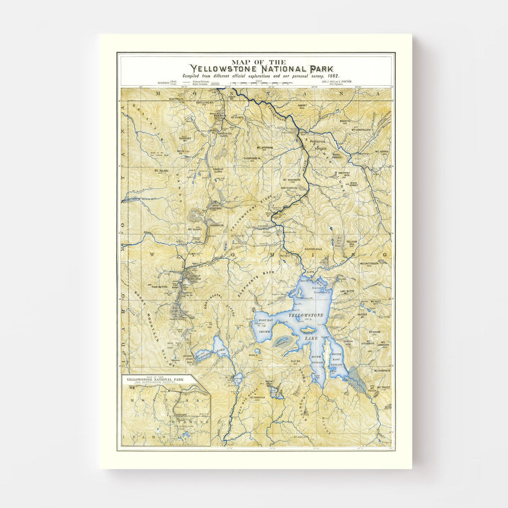Vintage Map of Yellowstone National Park, 1882
