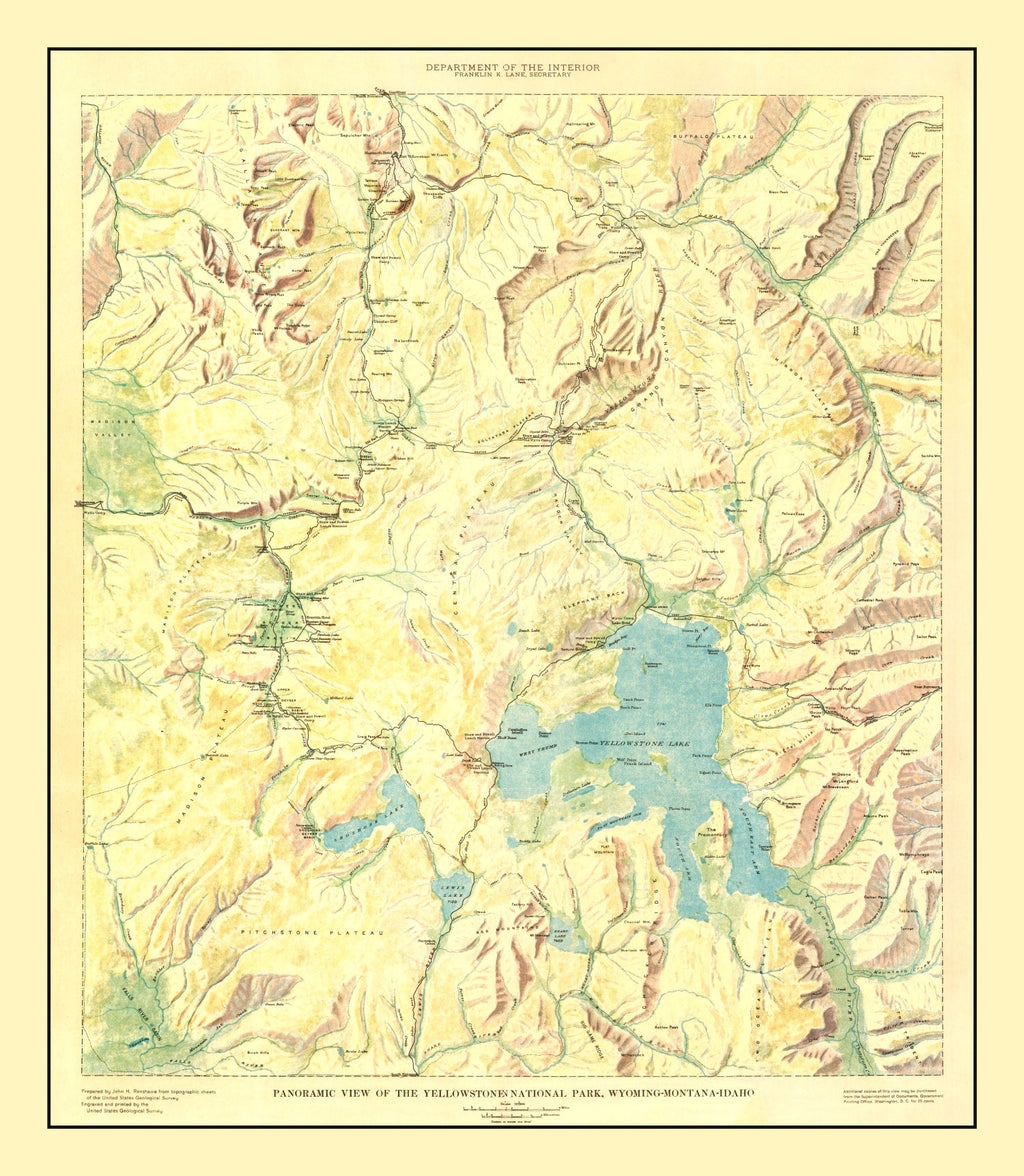 Vintage Yellowstone National Park Map 1915