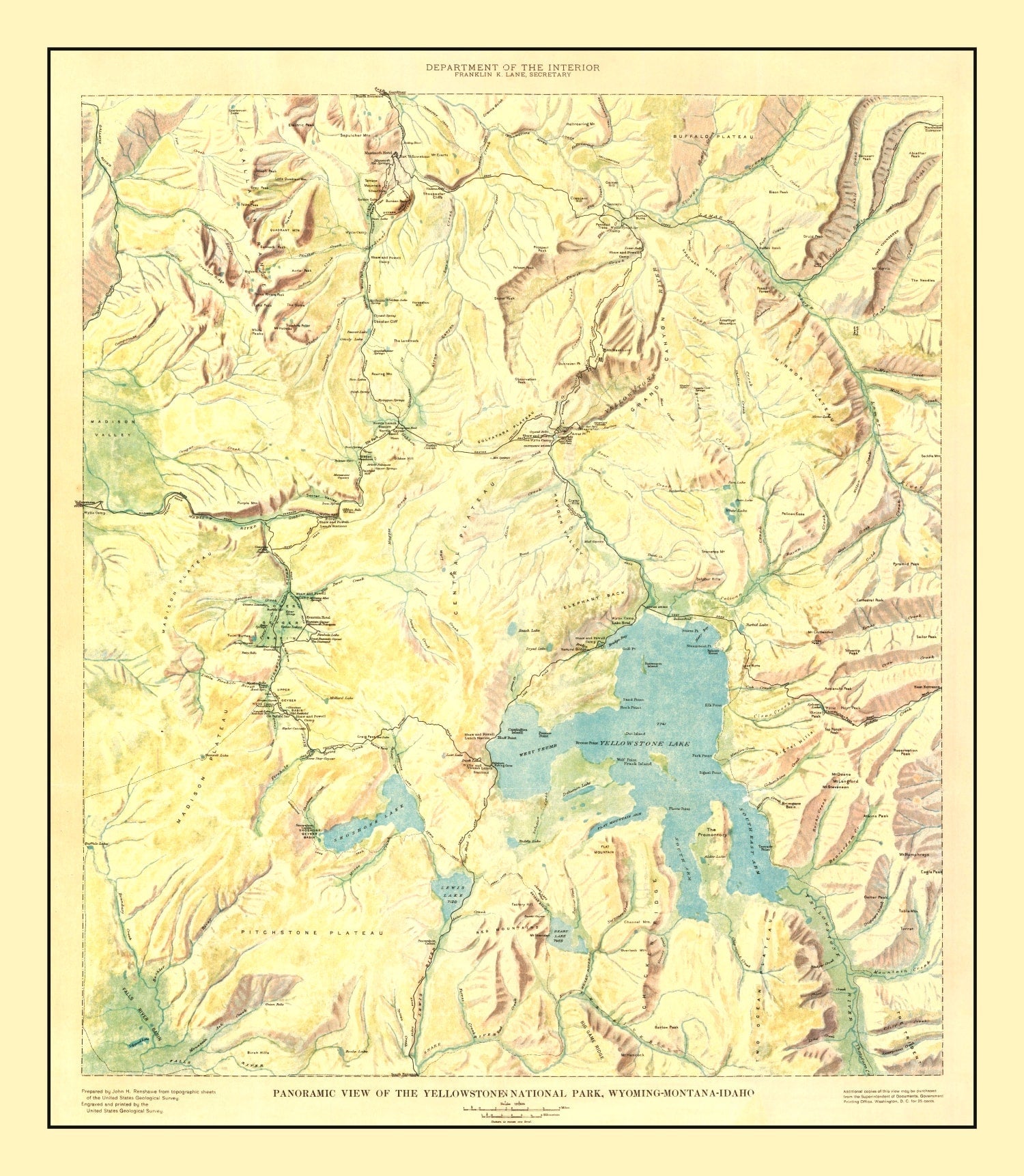 Vintage Yellowstone National Park Map 1915