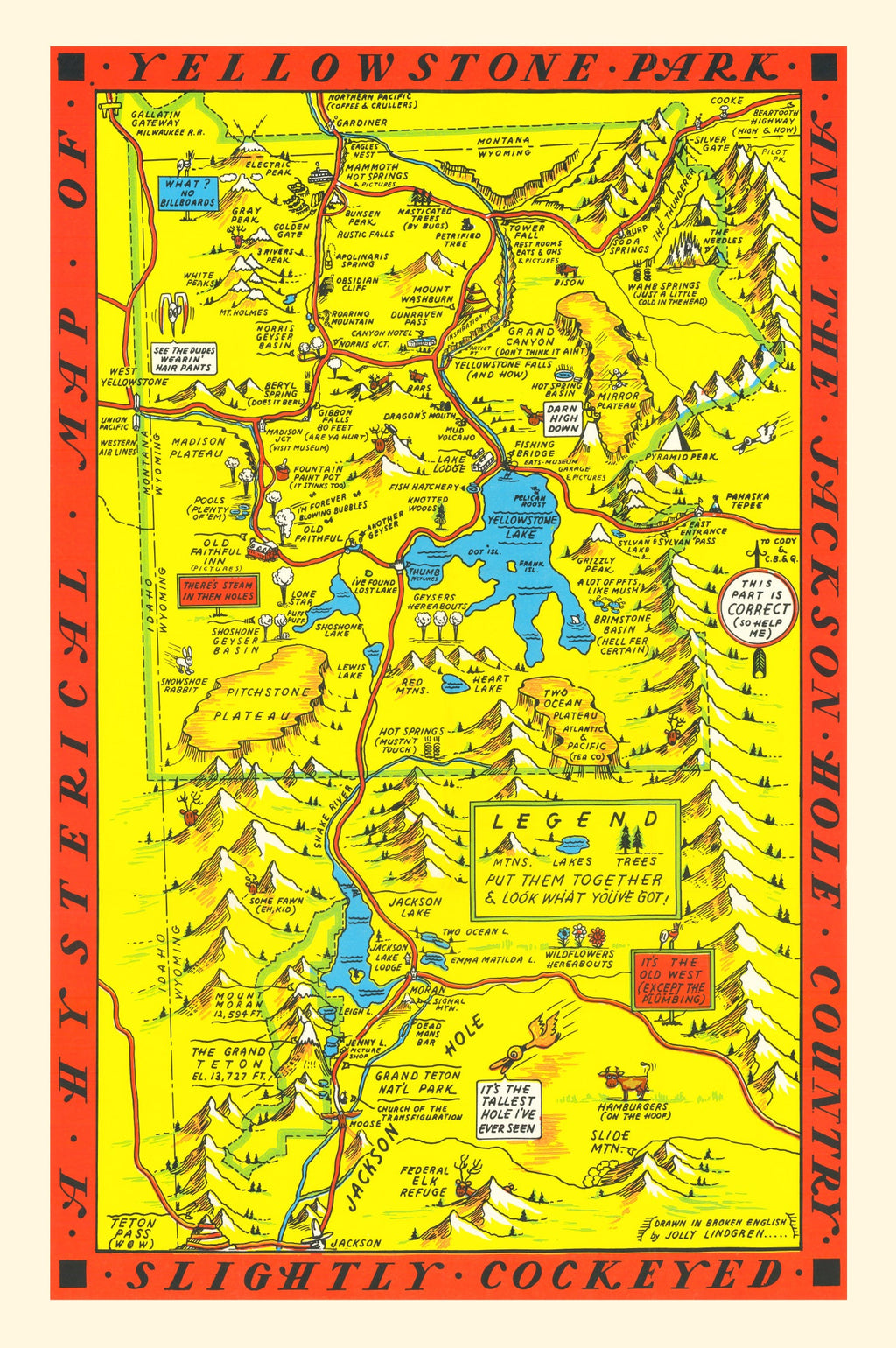 Vintage Map of Yellowstone National Park, 1936