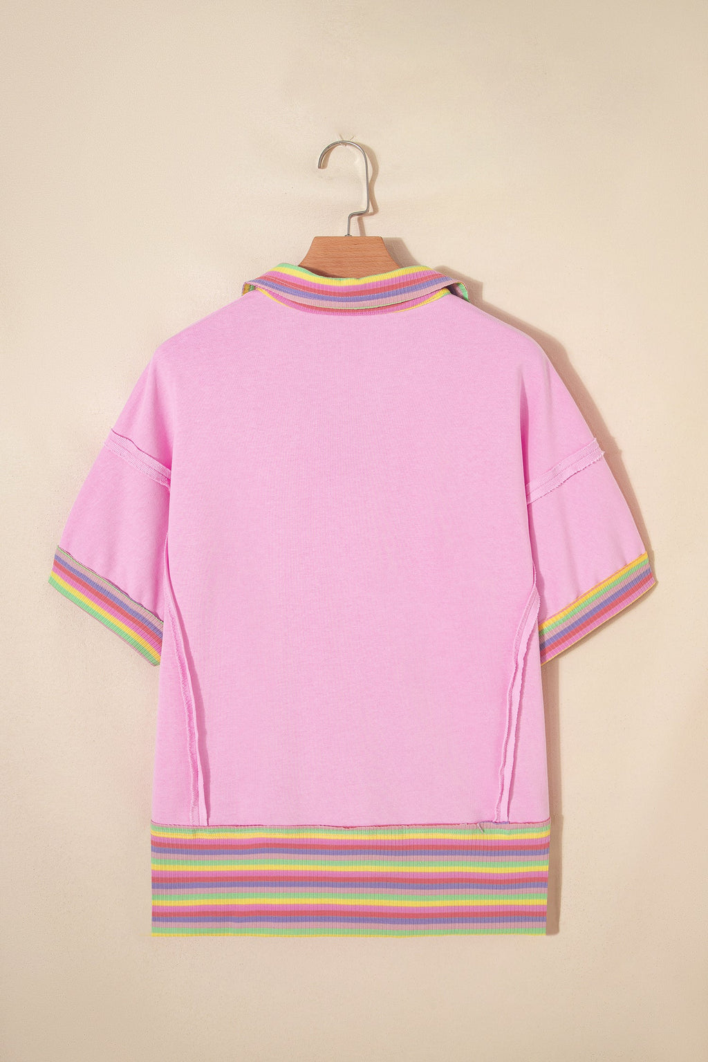 Rainbow Stripe Ribbed Patchwork Oversize Polo Tee