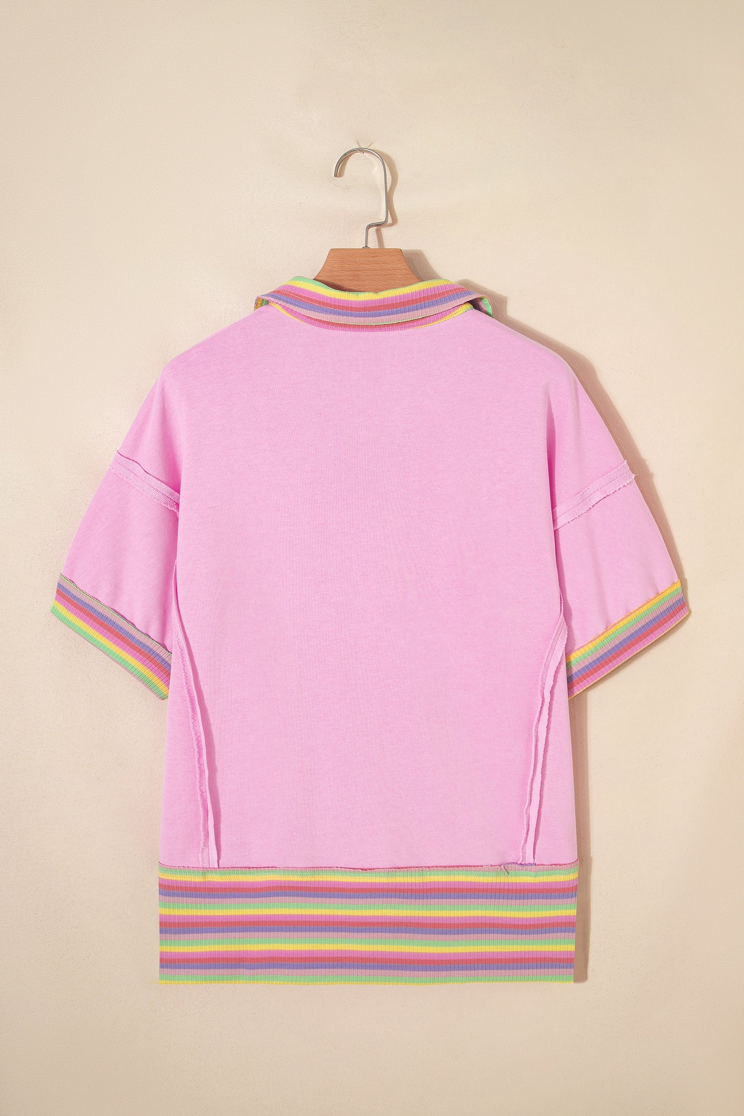 Rainbow Stripe Ribbed Patchwork Oversize Polo Tee