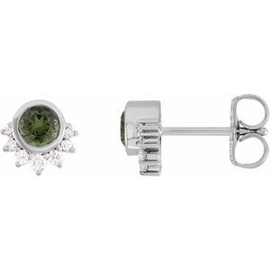 Sterling Silver Natural Green Tourmaline & .08 CTW Natural Diamond Earrings