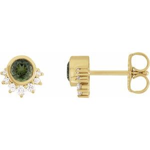 14K Yellow Gold Natural Green Tourmaline & .08 CTW Natural Diamond Earrings