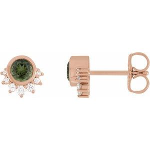 14K Rose Gold Natural Green Tourmaline & .08 CTW Natural Diamond Earrings