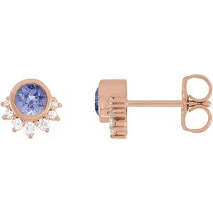 14K Rose Gold Natural Tanzanite & .08 CTW Natural Diamond Earrings