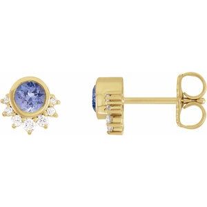 14K Yellow Gold Natural Tanzanite & .08 CTW Natural Diamond Earrings