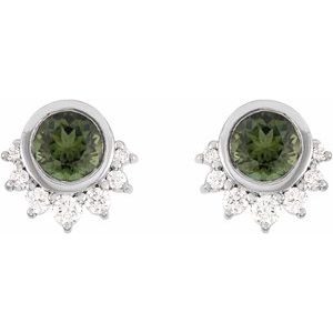 Sterling Silver Natural Green Tourmaline & .08 CTW Natural Diamond Earrings – image 2